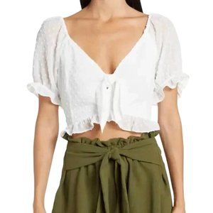 BCBGeneration Clip-Dot Knot-Front Crop Top Size Large White NWOT - 0155